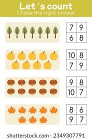 Learning mathematic with colorful and interesting math page. Playful exercises in counting, logic games for preschool education and pedagogic use. Preschool worksheet activity, how many.