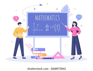 Learning Mathematics of Education and Knowledge Background Cartoon Vector Illustration. Science, Technology, Engineering, Formula or Basic Math