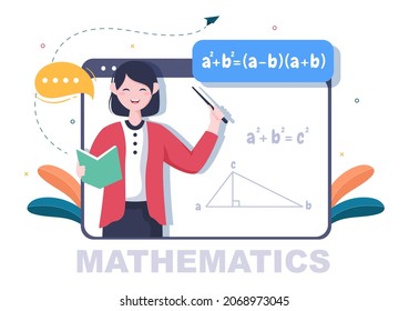 Lernen Mathematik der Bildung und Wissen Hintergrund Cartoon Vektorgrafik. Wissenschaft, Technologie, Ingenieurwesen, Formel oder Grundlagenmathematik