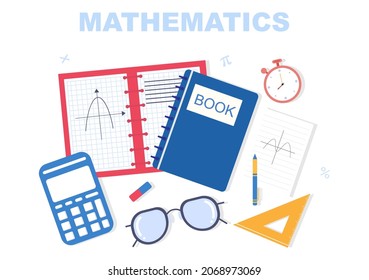 Learning Mathematics of Education and Knowledge Background Cartoon Vector Illustration. Science, Technology, Engineering, Formula or Basic Math