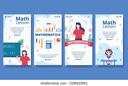 Learning Mathematics Education and Knowledge Stories Template Flat Illustration Editable of Square Background Suitable for Social Media or Web