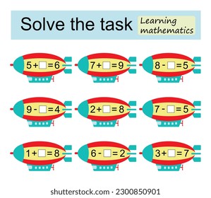 Learning mathematics. Mathematical puzzle game for kids. Preschool worksheet activity. Vector illustration. 