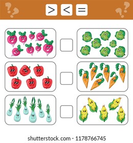 Learning mathematics, numbers - choose more, less or equal. Tasks for addition for preschool children, worksheet for kids.