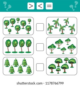 Learning mathematics, numbers - choose more, less or equal. Tasks for addition for preschool children, worksheet for kids.