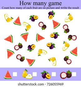 Learning mathematics, numbers. Counting Game for Preschool Children. Mathematics task, worksheet. Tasks for counting for preschool kids, children. how many objects game