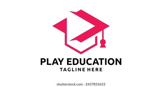 learning media logo design, play and graduation buttons, logo design templates, creative idea symbols.