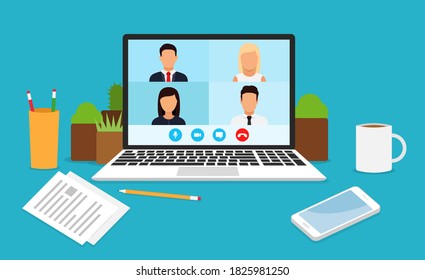 Learning or meeting online with conference. Conference video call, working from home.