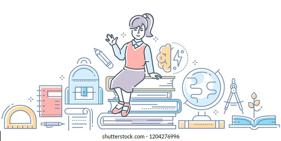 Learning - modern colorful line design style illustration