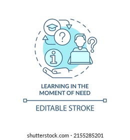 Learning in moment of need turquoise concept icon. Top skill to learn abstract idea thin line illustration. Isolated outline drawing. Editable stroke. Arial, Myriad Pro-Bold fonts used