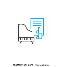 Learning music linear icon concept. Learning music line vector sign, symbol, illustration.