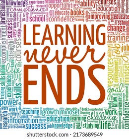 Learning Never Ends word cloud conceptual design isolated on white background.