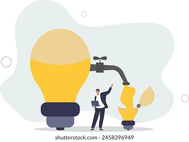 learning new skills concept, business people transfer idea to new lightbulb.flat vector illustration.