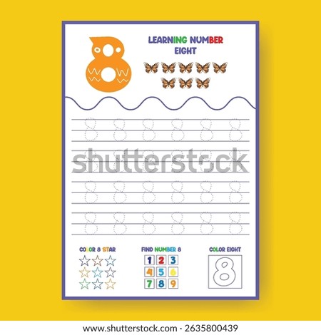 Learning Number Eight Worksheet for Kids with Tracing and Coloring Activities
