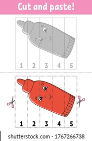 Learning numbers 1-5. Cut and glue. Cartoon character. Education developing worksheet. Game for kids. Activity page. Color isolated vector illustration.