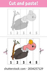 Aprendiendo números 1-5. Cortar y pegar. Caricatura. Educación desarrollando hoja de trabajo. Juego para niños. Actividad. Ilustración vectorial aislada por color.