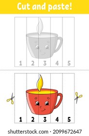 Aprendiendo números 1-5. Cortar y pegar. Caricatura. Educación desarrollando hoja de trabajo. Juego para niños. Actividad. Ilustración vectorial aislada por color.
