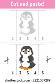 Learning numbers 1-5. Cut and glue. cartoon character. Education developing worksheet. Game for kids. Activity page. Vector illustration.