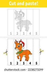 Learning numbers 1-5. Cut and glue. cartoon character. Education developing worksheet. Game for kids. Activity page. Vector illustration.