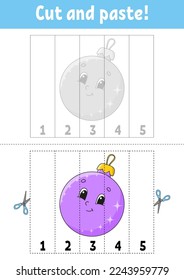 Learning numbers 1-5. Cut and glue. cartoon character. Education developing worksheet. Game for kids. Activity page. Vector illustration.