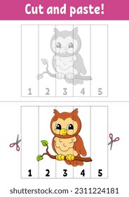 Lernnummern 1-5. Schneiden und Kleben. Zeichentrickfigur. Arbeitsblatt für die Erziehung. Spiel für Kinder. Aktivitätsseite. .