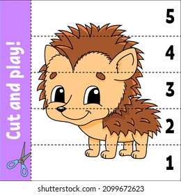 Learning numbers 1-5. Cut and play. Education worksheet. Game for kids. Color activity page. Puzzle for children. Riddle for preschool. Vector illustration. Cartoon style. Autumn theme.