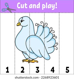 Learning numbers 1-5. Cut and play. Education worksheet. Game for kids. Color activity page. Puzzle for children. Riddle for preschool. Vector illustration. cartoon style.
