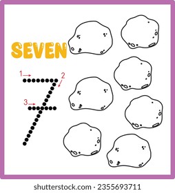 Learning numbers cards for babies. Cartoon count cards set for preschoolers and toddlers. Learning arithmetic for kids. seven rock