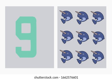 Learning numbers with children in a playful way. Number  9