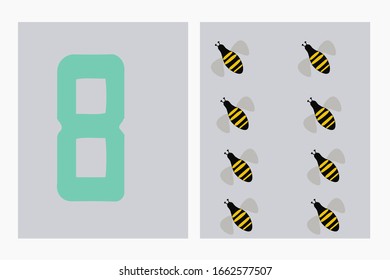 Learning numbers with children in a playful way. Number 8