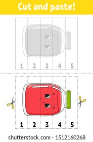 Learning numbers. Cut and glue. Education developing worksheet. Game for kids. Activity page. Funny character. Riddle for preschool. Flat isolated vector illustration. Cute cartoon style.