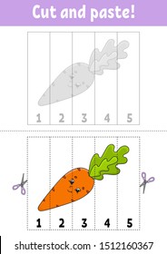 Learning numbers. Cut and glue. Education developing worksheet. Game for kids. Activity page. Funny character. Riddle for preschool. Flat isolated vector illustration. Cute cartoon style.