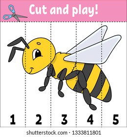 Learning numbers. Cut and play. Education developing worksheet. Game for kids. Activity page. Puzzle for children. Riddle for preschool. Flat isolated vector illustration. Cute cartoon style