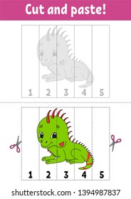 Learning numbers. Cut and play. Education developing worksheet. Game for kids. Activity page. Puzzle for children. Riddle for preschool. Flat isolated vector illustration. Cute cartoon style.