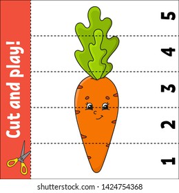 Learning numbers. Cut and play. Education developing worksheet. Game for kids. Activity page. Puzzle for children. Riddle for preschool. Flat isolated vector illustration. Cute cartoon style.