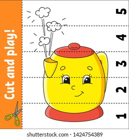 Learning numbers. Cut and play. Education developing worksheet. Game for kids. Activity page. Puzzle for children. Riddle for preschool. Flat isolated vector illustration. Cute cartoon style.