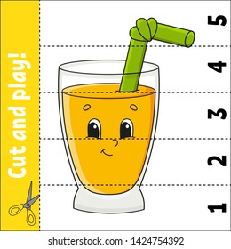 Learning numbers. Cut and play. Education developing worksheet. Game for kids. Activity page. Puzzle for children. Riddle for preschool. Flat isolated vector illustration. Cute cartoon style.