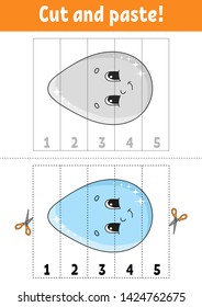 Learning numbers. Cut and play. Education developing worksheet. Game for kids. Activity page. Puzzle for children. Riddle for preschool. Flat isolated vector illustration. Cute cartoon style.