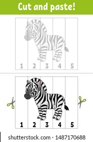 Learning numbers. Cut and play. Education developing worksheet. Game for kids. Activity page. Puzzle for children. Riddle for preschool. Flat isolated vector illustration. Cute cartoon style.