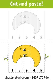 Learning numbers. Cut and play. Education developing worksheet. Game for kids. Activity page. Puzzle for children. Riddle for preschool. Flat isolated vector illustration. Cute cartoon style.