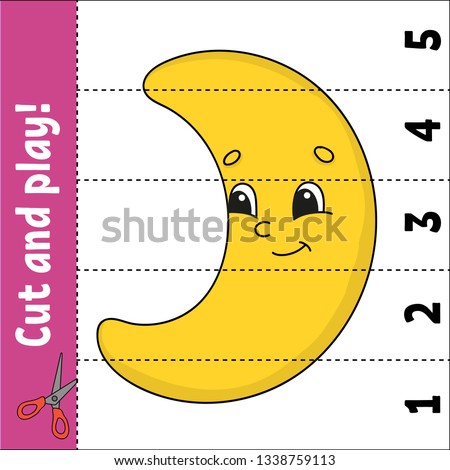 Learning numbers. Cut and play. Education developing worksheet. Game for kids. Activity page. Puzzle for children. Riddle for preschool. Flat isolated vector illustration. Cute cartoon style