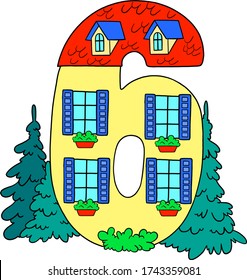 Learning numbers. Decorative number for learning and development. Number 6. Developing picture. Isolated vector.