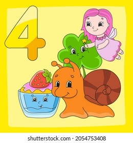 Learning numbers. Game for kids. Color activity page. Flashcard for children and preschool. Vector illustration. Cartoon style.