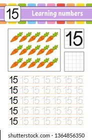 Learning numbers for kids. Handwriting practice. Education developing worksheet. Activity page. Game for toddlers and preschoolers. Isolated vector illustration in cute cartoon style