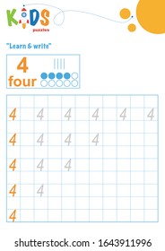 Learning numbers. Learn and write numbers. Easy colorful worksheet for preschool, elementary and middle school kids. 