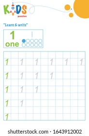 Learning numbers. Learn and write numbers. Easy colorful worksheet for preschool, elementary and middle school kids. 