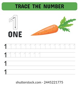 Learning numbers for preschoolers. Handwriting practice. The number is one. Tracing number worksheet