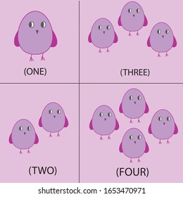 learning numbers with purple birds on purple background