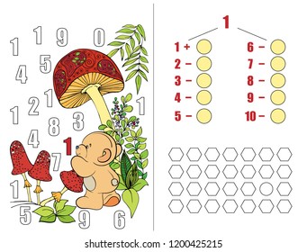 Learning numbers. Puzzles for children. Workbook on mathematics for preschool education.  Colorful. Vector illustration. part 2. Cartoon character.