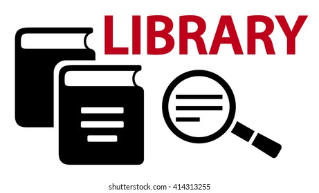 learning on library concept symbol with book and magnifier lens