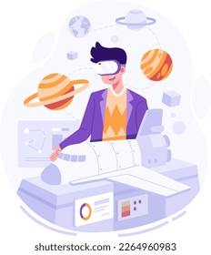 Learning on meta verse flat illustration